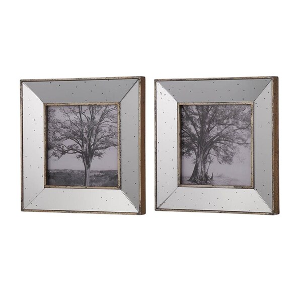Homeroots Vintage Style Mirrored Square Picture Frames, Grey - Set of 2 - 401302