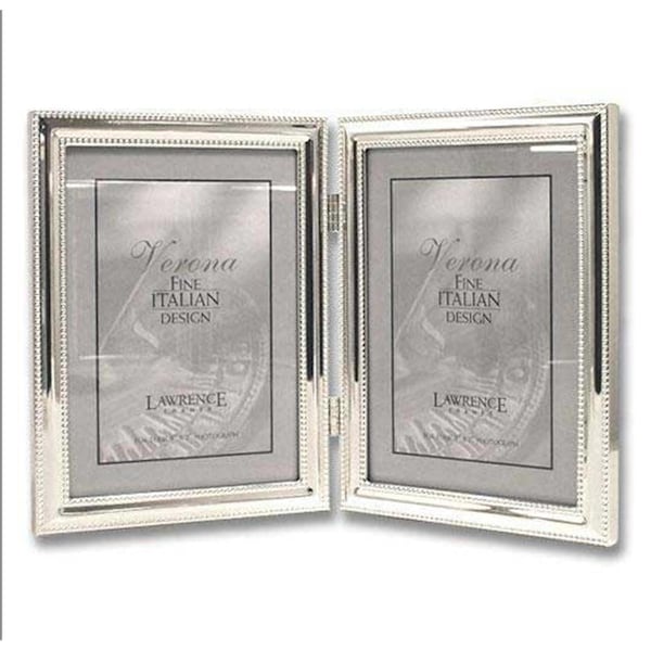 Blueprints 5x7 Hinged Double - Vertical - Metal Picture Frame Silver-Plate with Delicate Beading - BL92394