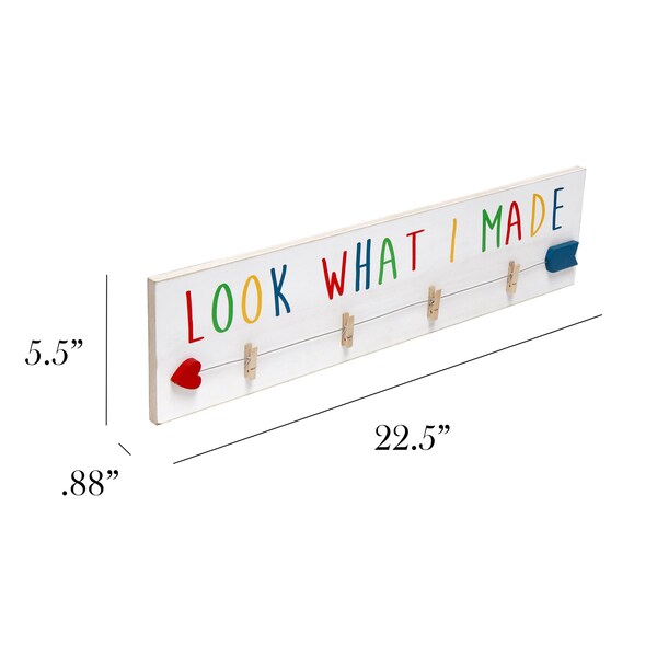 Elegant Designs Hanging 4 Photo Frame with Clips Hearted Arrow and Look What I Made in Rainbow Text, White Wash - HG2038-WRM