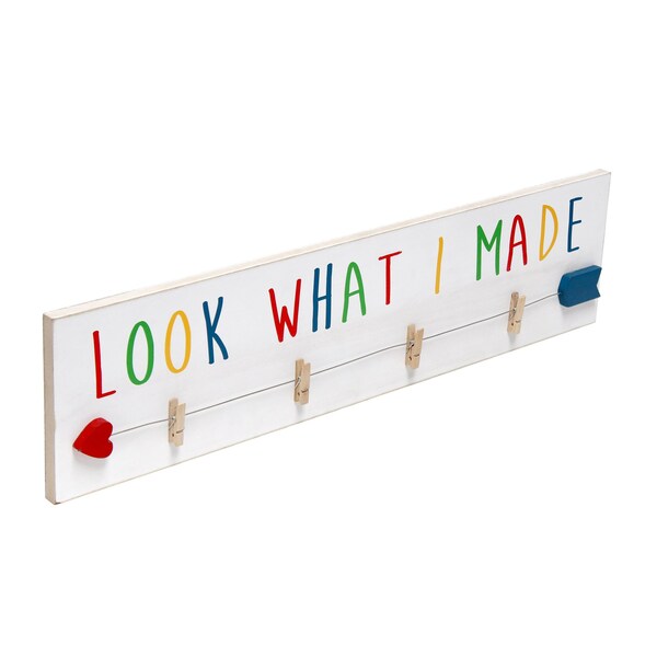 Elegant Designs Hanging 4 Photo Frame with Clips Hearted Arrow and Look What I Made in Rainbow Text, White Wash - HG2038-WRM