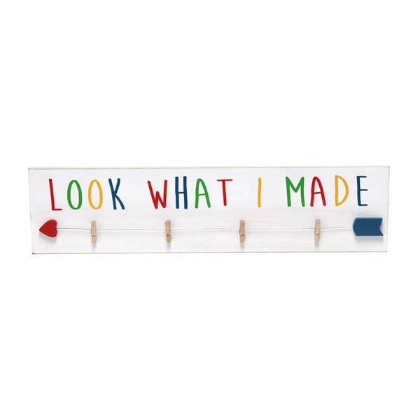 Elegant Designs Hanging 4 Photo Frame with Clips Hearted Arrow and Look What I Made in Rainbow Text, White Wash - HG2038-WRM