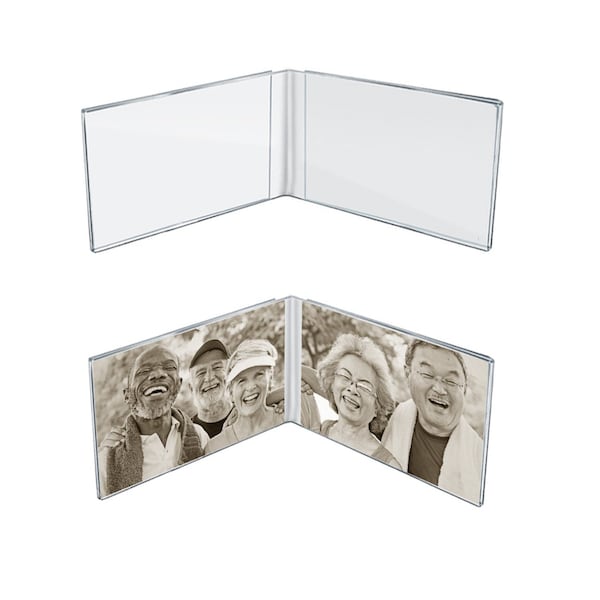 Azar Displays Clear Acrylic Double Photo Holder, Side by Side Dual Frame, Size 6'' W x 4'' H, 2PK - 107727-GS-2PK