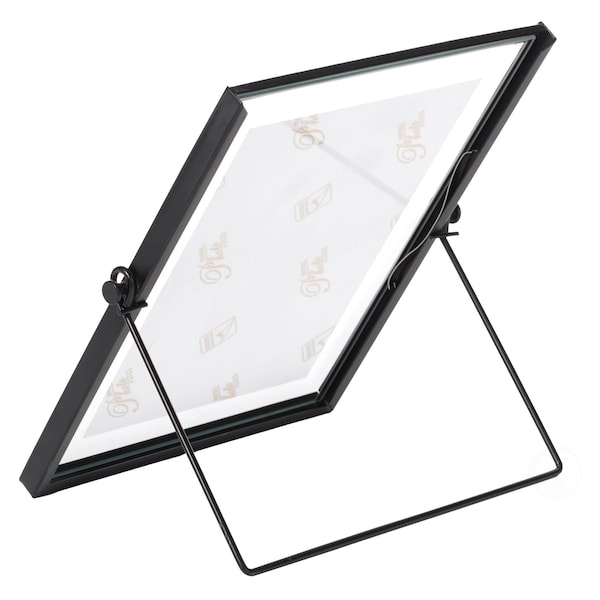Fabulaxe Modern Metal Floating Tabletop Photo Picture Frame with Glass Cover and Easel Stand, Black 5 x 7 - QI004066.BK.L