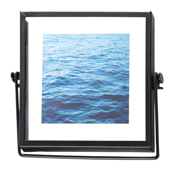 Fabulaxe Modern Metal Floating Tabletop Square Photo Picture Frame w/Glass Cover and Easel Stand, Black 4 x 4 - QI004066.BK.S