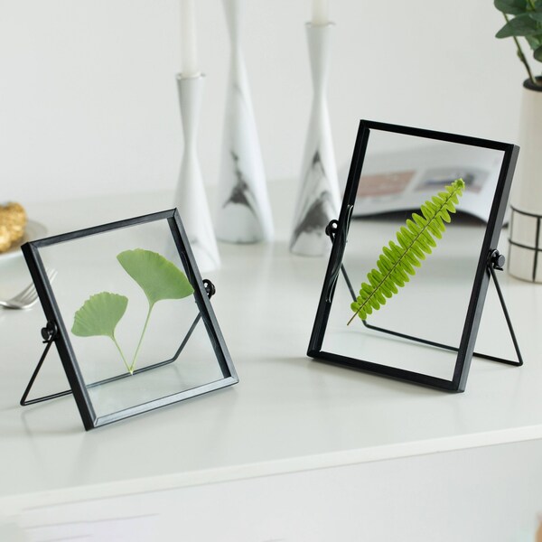 Fabulaxe Modern Metal Floating Tabletop Square Photo Picture Frame w/Glass Cover and Easel Stand, Black 4 x 4 - QI004066.BK.S