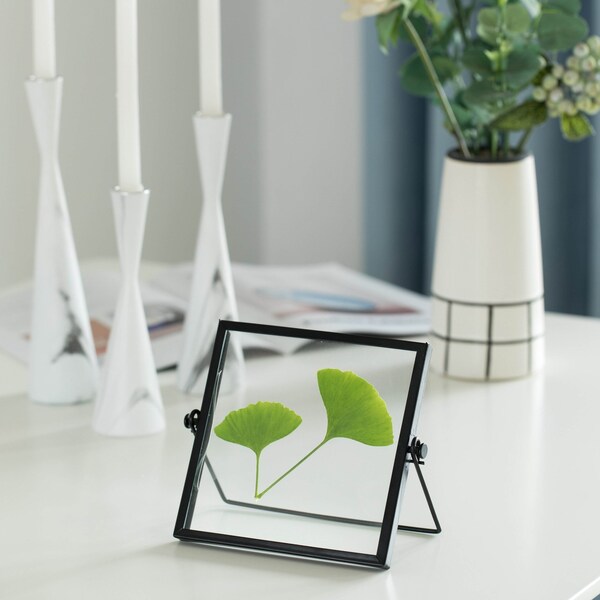 Fabulaxe Modern Metal Floating Tabletop Square Photo Picture Frame w/Glass Cover and Easel Stand, Black 4 x 4 - QI004066.BK.S