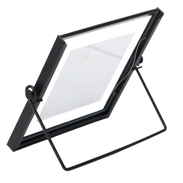 Fabulaxe Modern Metal Floating Tabletop Square Photo Picture Frame w/Glass Cover and Easel Stand, Black 4 x 4 - QI004066.BK.S