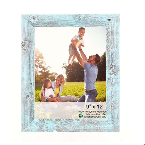 Homeroots 9 x 12 in. Rustic Farmhouse Light Aqua Blue Wood Picture Frame - 386573