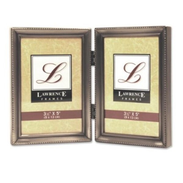 Blueprints Antique Pewter Hinged Double 3x5 Picture Frame - Beaded Edge Design - BL24877