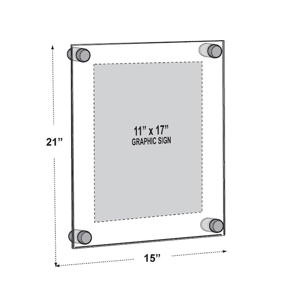 Azar Displays Floating Acrylic Wall Frame with Silver Stand Off Caps: 11'' x 17'' Graphic Size - 105508-GLD