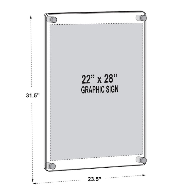 Azar Displays Floating Styrene Wall Frame with Rounded Edges, Gold Stand Off Caps - 105531-GLD