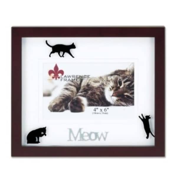 Blueprints Walnut Wood 4x6 Meow Picture Frame - Matted Shadow Box Cat Frame - BL92379
