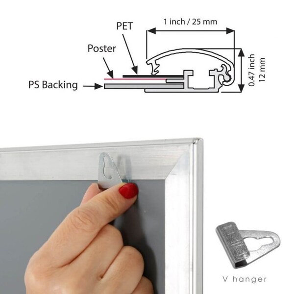 M&T Displays Snap Frame 6 in. X 9 in. Poster Size, 1in., Silver, Mitred Corner - UCN255N009X5222