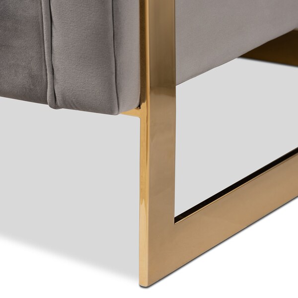 Baxton Studio Ambra Grey Velvet Upholstered and Tufted Sofa with Gold-Tone Frame - 156-8865