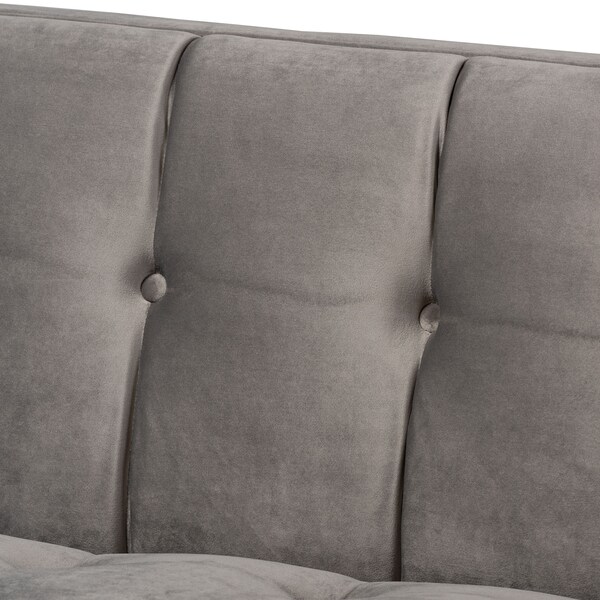 Baxton Studio Ambra Grey Velvet Upholstered and Tufted Sofa with Gold-Tone Frame - 156-8865