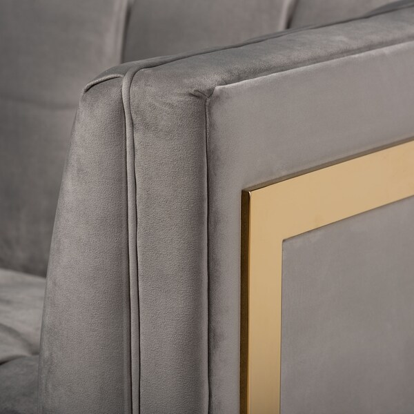 Baxton Studio Ambra Grey Velvet Upholstered and Tufted Sofa with Gold-Tone Frame - 156-8865