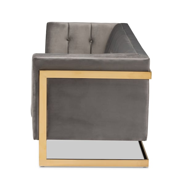 Baxton Studio Ambra Grey Velvet Upholstered and Tufted Sofa with Gold-Tone Frame - 156-8865