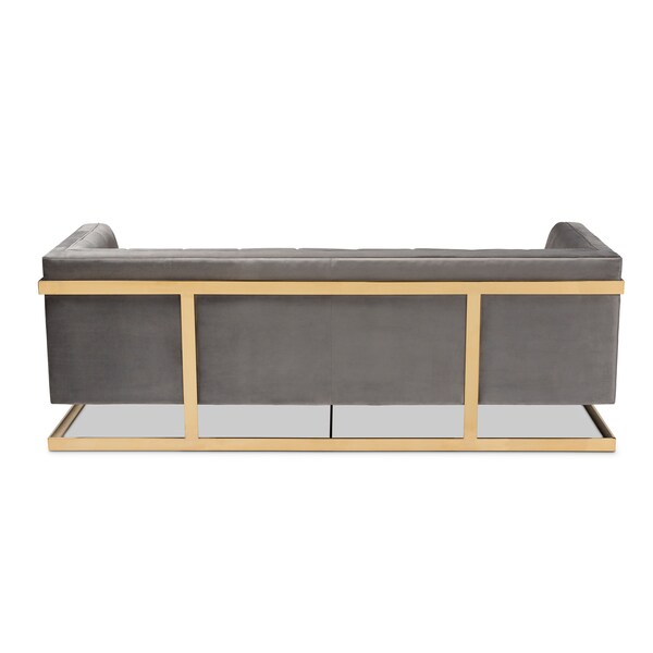 Baxton Studio Ambra Grey Velvet Upholstered and Tufted Sofa with Gold-Tone Frame - 156-8865