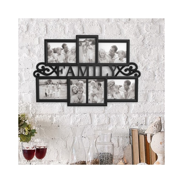 Hastings Home Family Collage Picture Frame, 7 Openings for 3- 4x6 / 4- 5x7 Photos, Wall Hanging Display (Black) - 505876BAM