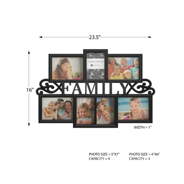 Hastings Home Family Collage Picture Frame, 7 Openings for 3- 4x6 / 4- 5x7 Photos, Wall Hanging Display (Black) - 505876BAM