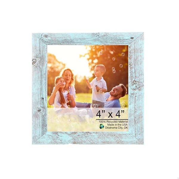 Homeroots 4 x 4 in. Rustic Farmhouse Light Aqua Blue Wood Picture Frame - 386556