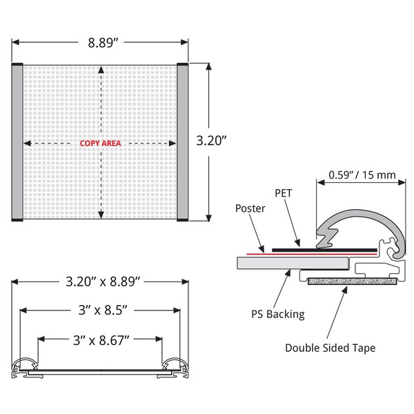 Azar Displays 3'' x 8.5'' Vertical/Horizontal Door Sign Snap Frame, 10PK - 300192
