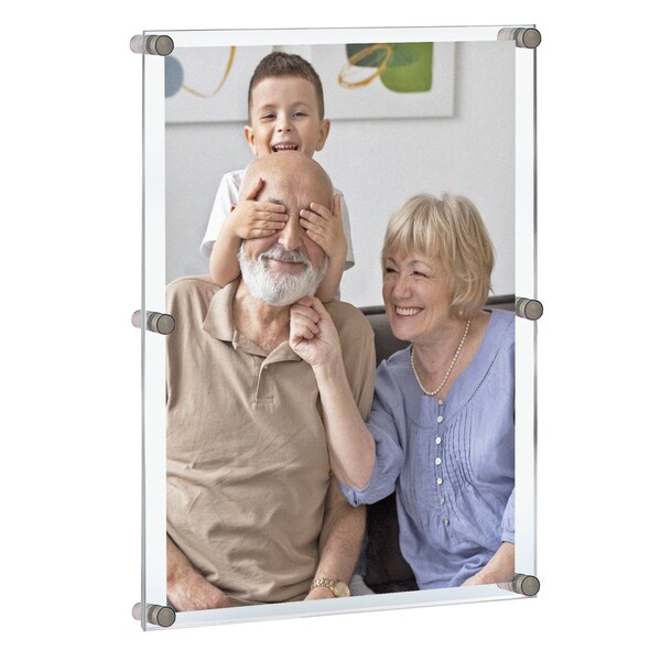 Azar Displays Floating Acrylic Wall Frame with Silver Stand Off Caps: 24'' x 36'' Graphic Size, 2PK - 105536-GS-2PK