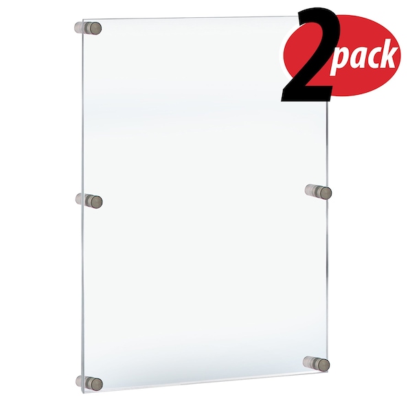 Azar Displays Floating Acrylic Wall Frame with Silver Stand Off Caps: 24'' x 36'' Graphic Size, 2PK - 105536-GS-2PK