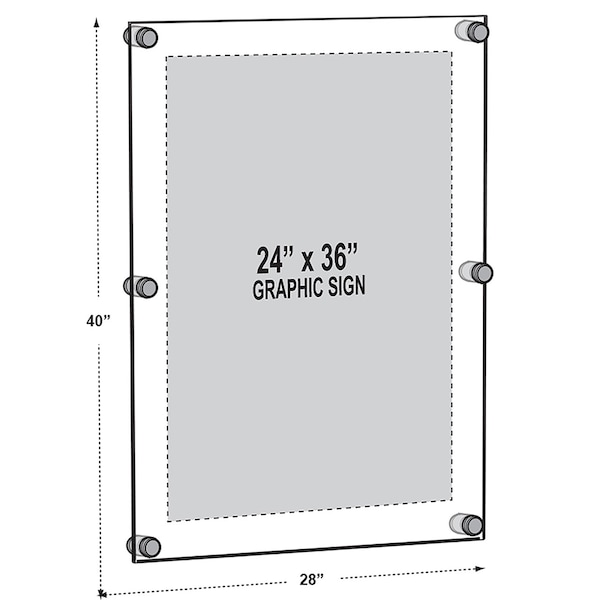 Azar Displays Floating Acrylic Wall Frame with Silver Stand Off Caps: 24'' x 36'' Graphic Size, 2PK - 105536-GS-2PK