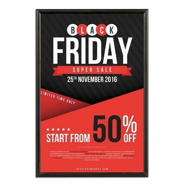 M&T Displays Snap Frame 20 in. X 30 in. Poster Size, 1 in. Black, Mitred Corner - UCN255B023X2990