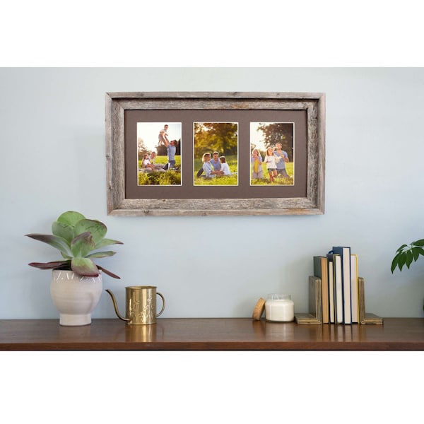 Barnwoodusa Rustic Farmhouse Reclaimed Frame, Fits 3, 5x7 Photos (Weathered Wood) - 672713215325