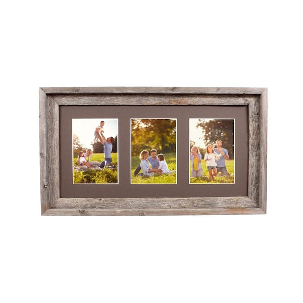Barnwoodusa Rustic Farmhouse Reclaimed Frame, Fits 3, 5x7 Photos (Weathered Wood) - 672713215325