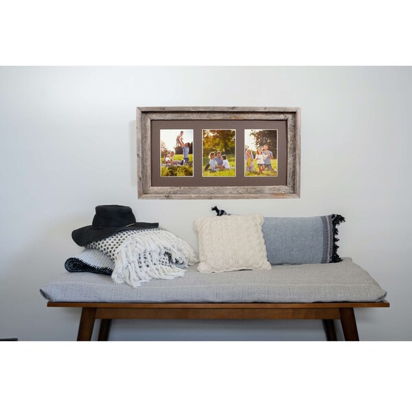 Barnwoodusa Rustic Farmhouse Reclaimed Frame, Fits 3, 5x7 Photos (Weathered Wood) - 672713215325