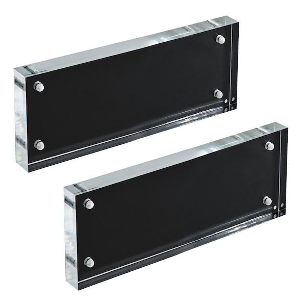 Azar Displays Black Acrylic Frame Block with Metal Back Plate 3 in. X 8 in., 2PK - 104662-BLK-2PK