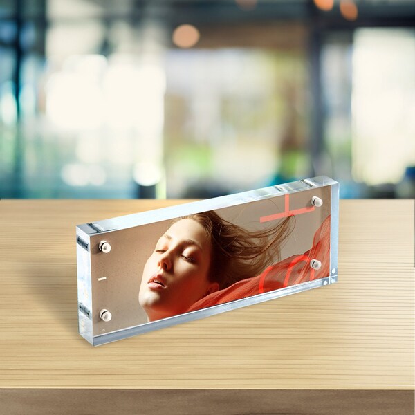 Azar Displays Black Acrylic Frame Block with Metal Back Plate 3 in. X 8 in., 2PK - 104662-BLK-2PK