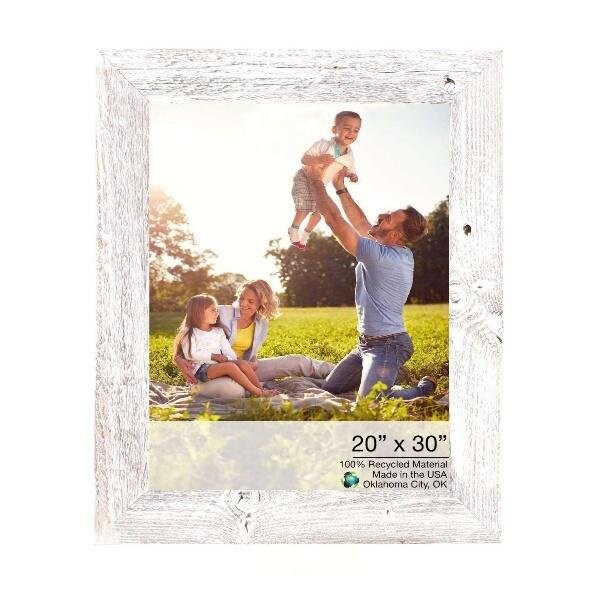 Homeroots 20 x 30 in. Rustic Farmhouse White Wash Wood Picture Frame - 386541