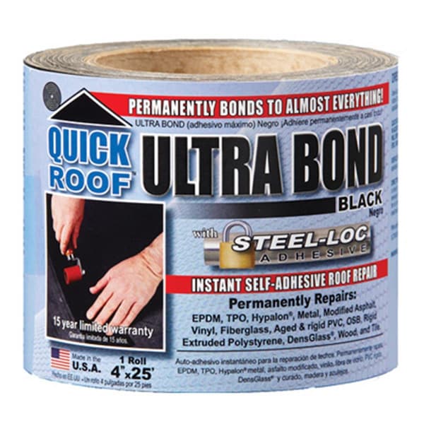 House UBB425 4 in. x 25 ft. Black Ultra Bond Instant Self-Adhesive Roof Repair - HO2667776