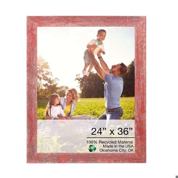 Homeroots 24 x 36 in. Rustic Farmhouse Red Wood Picture Frame - 386554