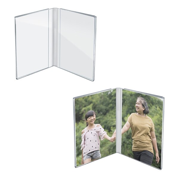 Azar Displays Clear Acrylic Double Photo Holder, Side by Side Dual Frame, Size 5'' W x 7'' H, 2PK - 107722-GS-2PK