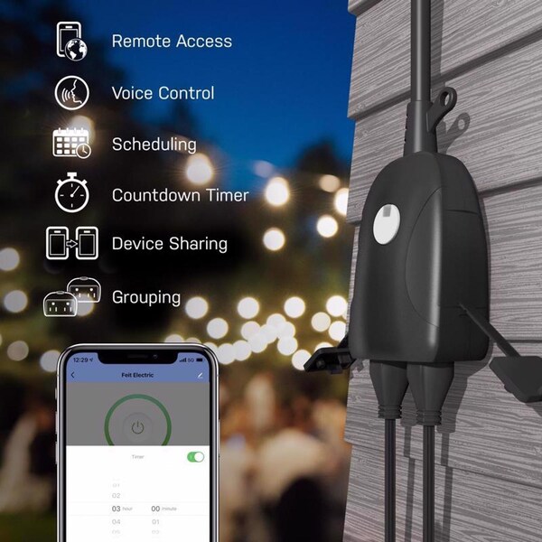 Feit Electric Feit Smart Home Commercial and Residential PVC Outdoor Smart-Enabled Dual Outlet Outdoor Plug 3R - PLUG/WIFI/WP