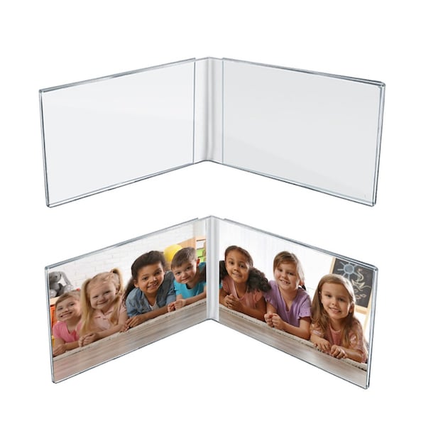 Azar Displays Clear Acrylic Double Photo Holder, Side by Side Dual Frame, Size 7'' W x 5'' H, 2PK - 107723-GS-2PK