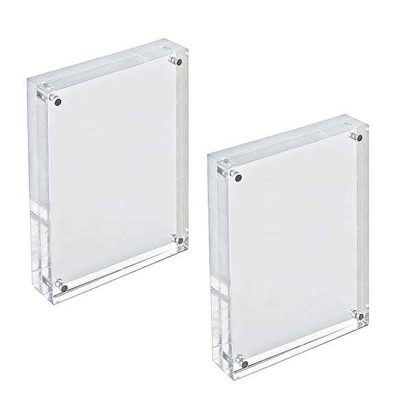 Azar Displays Clear Acrylic Magnetic Photo Block Frame Set with TWO 5x7 size Frames - 104434-2PK-GS