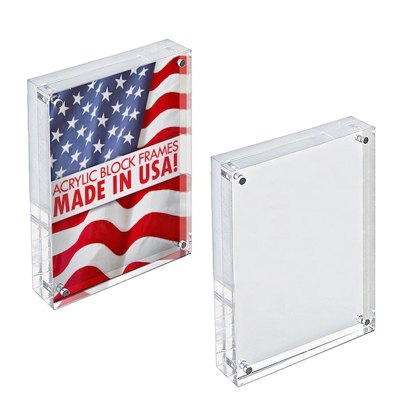 Azar Displays Clear Acrylic Magnetic Photo Block Frame Set with TWO 5x7 size Frames - 104434-2PK-GS