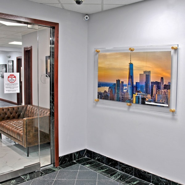 Azar Displays Floating Acrylic Wall Frame with Gold Stand Off Caps - 105540-GLD