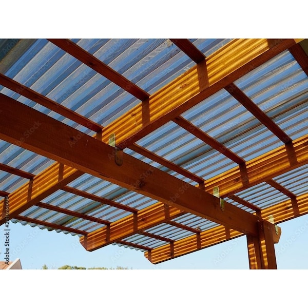 Ejoy 72 in L x 21in W Corrugated Polycarbonate Plastic Trapezoid Clear Light Grey Roofing Panels, 10PK - PVCROOFSHEET_TRAPEZOIDCLEAR_LIGHTGRAY_10PC