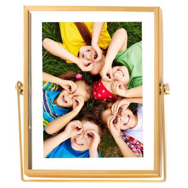 Fabulaxe Modern Metal Floating Tabletop Photo Picture Frame with Glass Cover and Easel Stand, Gold 4 x 6 - QI004066.GD.M