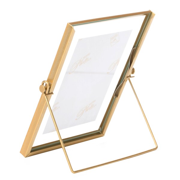 Fabulaxe Modern Metal Floating Tabletop Photo Picture Frame with Glass Cover and Easel Stand, Gold 4 x 6 - QI004066.GD.M
