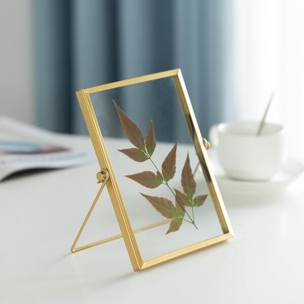 Fabulaxe Modern Metal Floating Tabletop Photo Picture Frame with Glass Cover and Easel Stand, Gold 4 x 6 - QI004066.GD.M