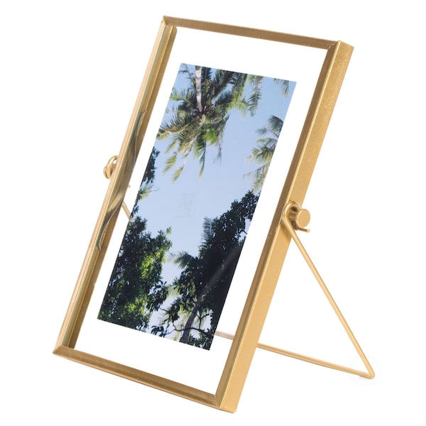 Fabulaxe Modern Metal Floating Tabletop Photo Picture Frame with Glass Cover and Easel Stand, Gold 4 x 6 - QI004066.GD.M
