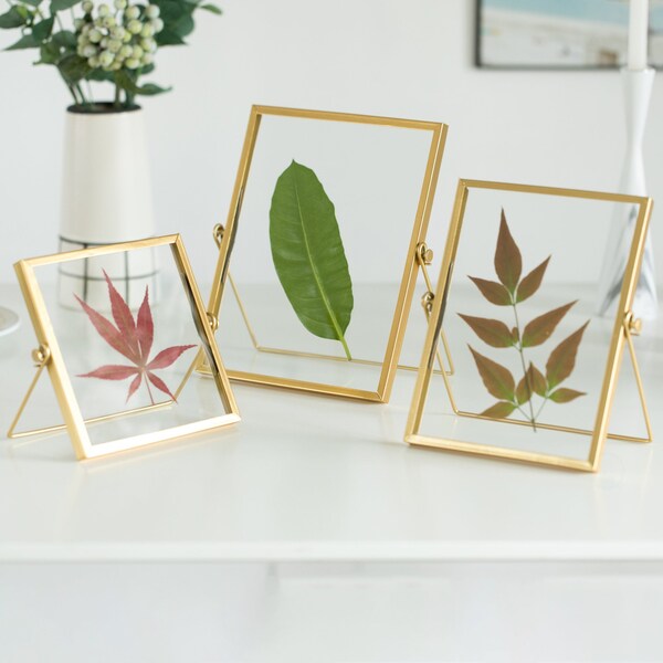 Fabulaxe Modern Metal Floating Tabletop Photo Picture Frame with Glass Cover and Easel Stand, Gold 4 x 6 - QI004066.GD.M